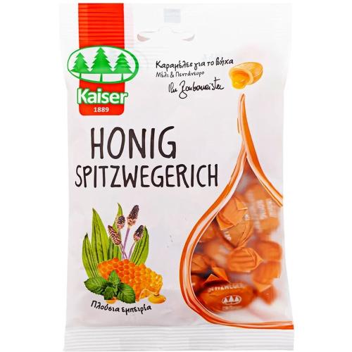 Kaiser Honig & Spitzwegerich Καραμέλες για τον Ερεθισμένο Λαιμό & τον Βήχα με Γεύση Μέλι & Πεντάνευρο 90g